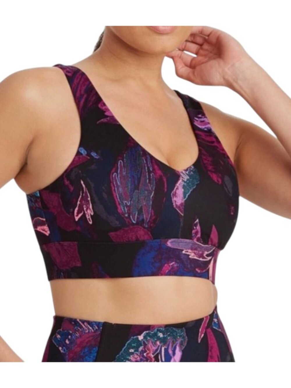 All in Motion Women's Longline Twist Back Bra Black Tropical Floral I Size: XXL